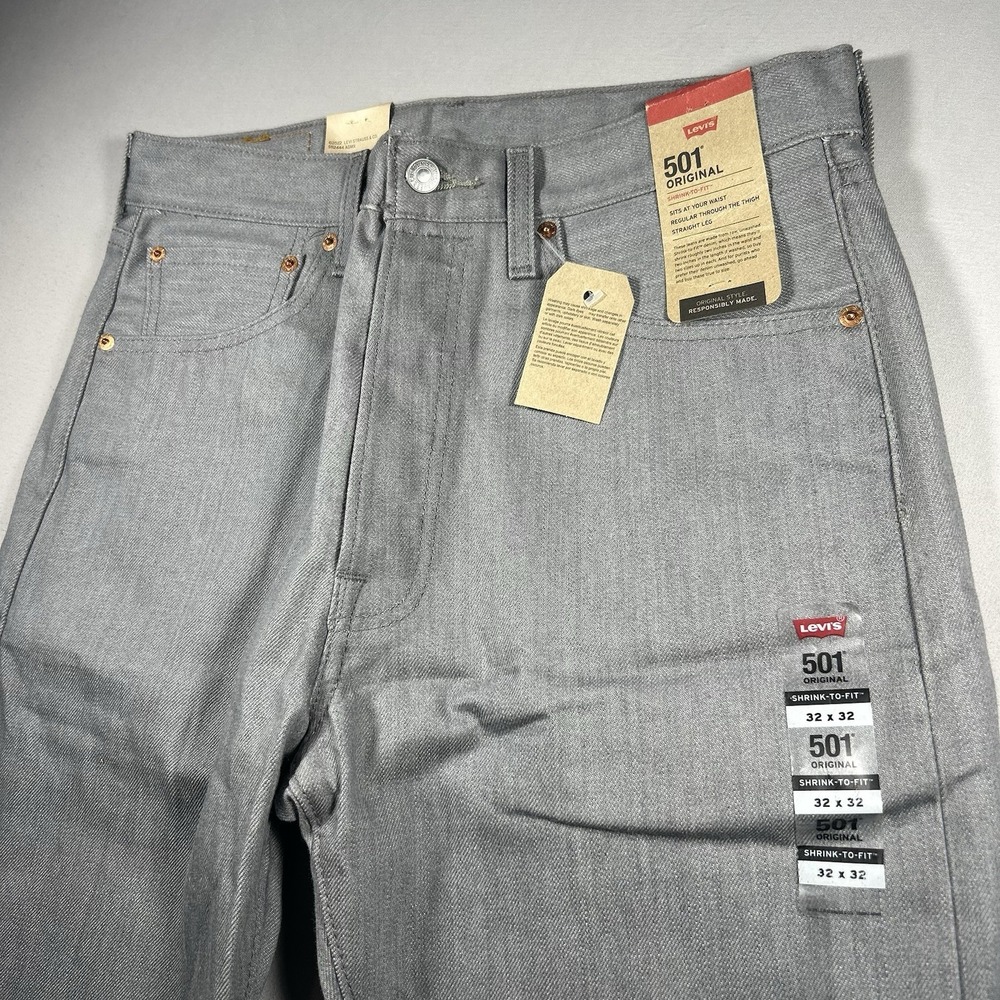 Levi's 501 Original Shrink To Fit Jeans Mens 32x32 Gray Raw Denim Button Fly NWT